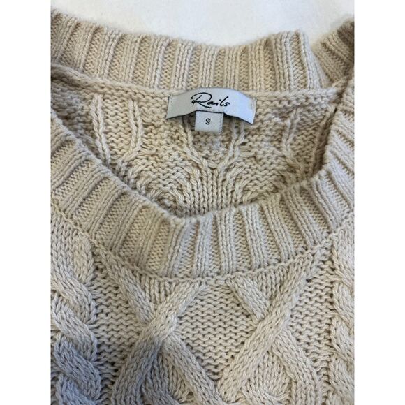 Rails Ribbed Distressed Cable Knit Ribbed Sweater Cream Small - Picture 4 of 6